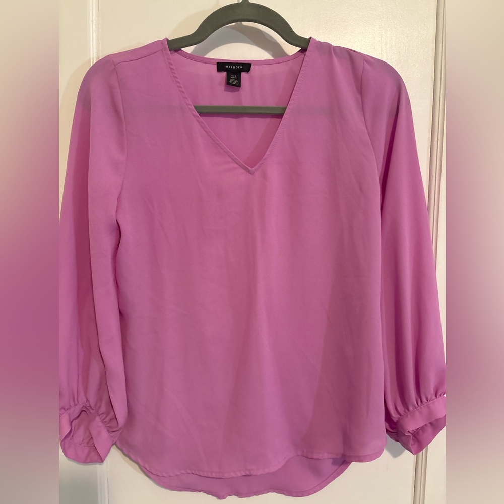 Halogen Pink V-Neck Long Sleeve Blouse, XXS